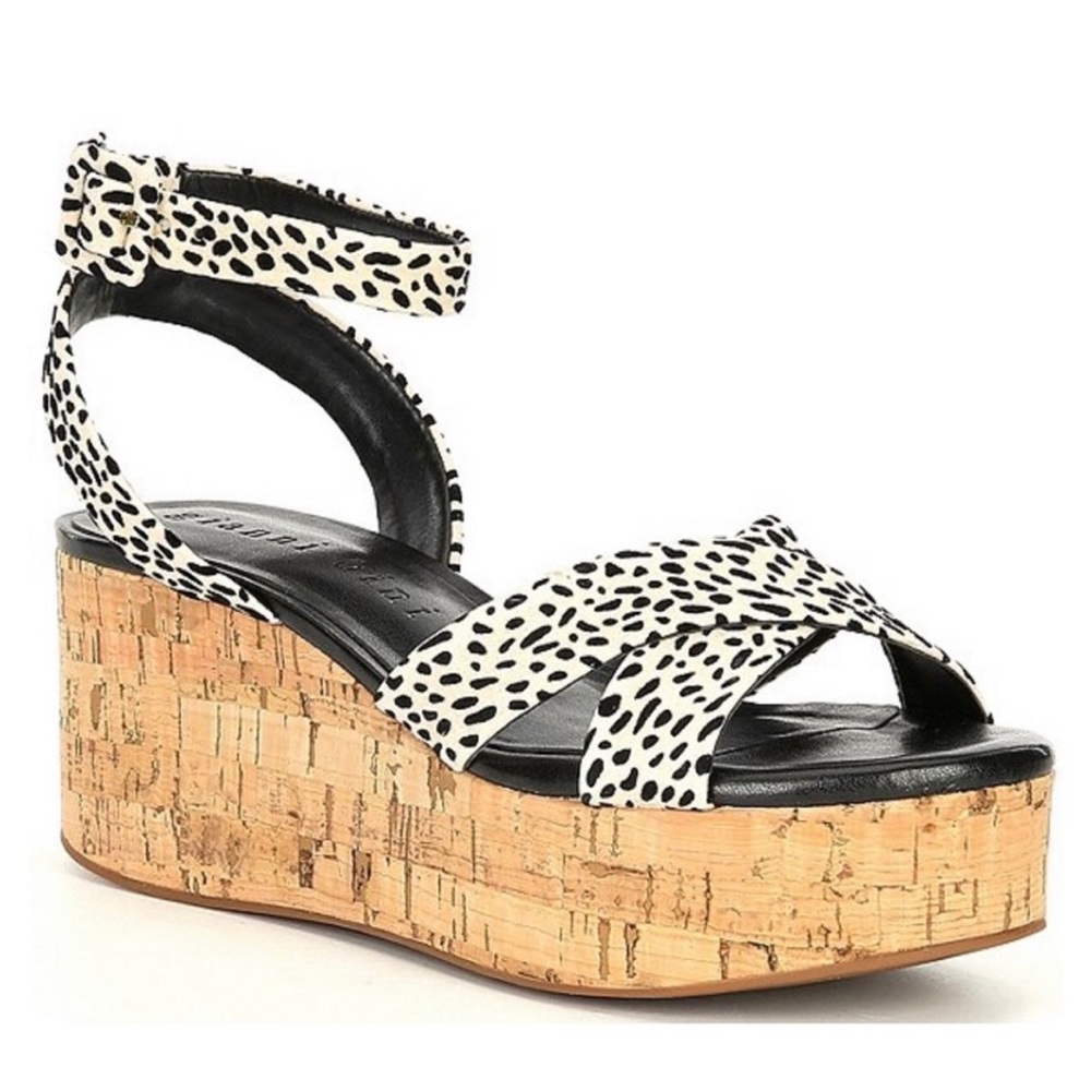 NWOB Gianni Bini Zeeah Cheetah Print Suede Leather Upper Cross Band Cork…